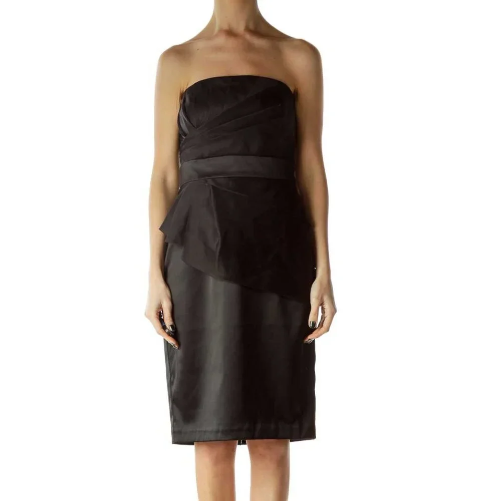 White House Black Market Black Pleated Strapless Cocktail Dress - Picture 1 of 3